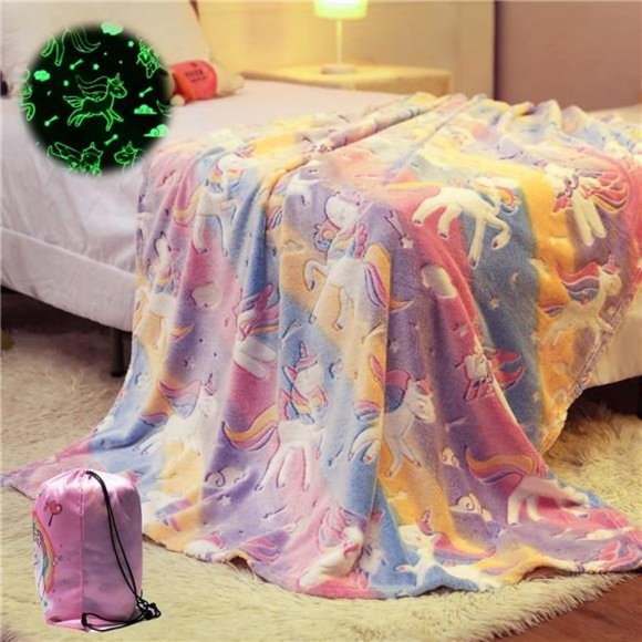 Glow in The Dark Unicorn Blanket, Unicorn Gifts Toys for Girls, Pink Girls Kids - Picture 6 of 6